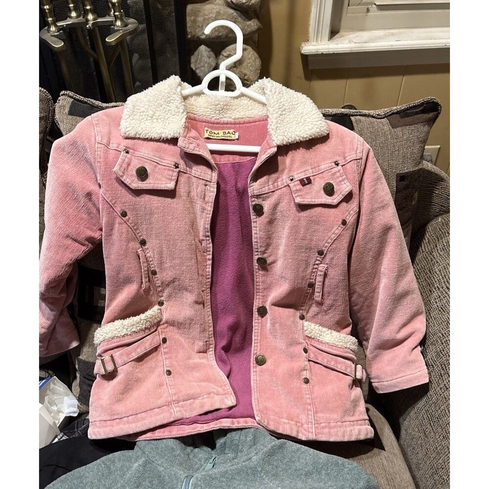 Tom Bao special Model Pink Corduroy Jacket Sherpa Trim Size 23 SeeMeasurements
